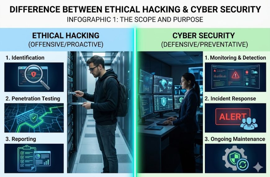 Ethical Hacking और Cyber Security में अंतर: एक Beginner की सबसे बड़ी Confusion को आसान भाषा में समझें